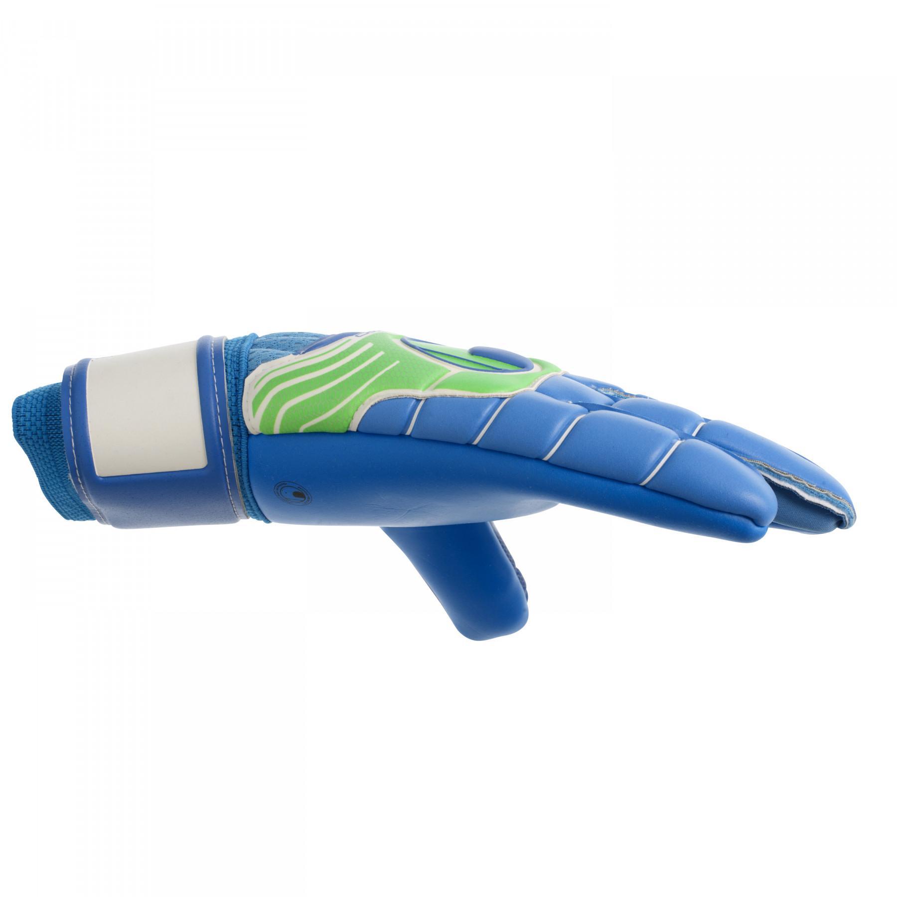 Gants de gardien Uhlsport Fangmaschine Aquasoft HN Windbreaker bleu/vert fluo